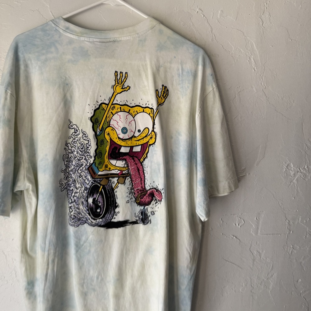 HM SpongeBob SquarePants Relaxed Fit Tie Dye Graphic T-Shirt Mens Large Blue‎